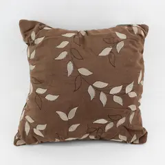 Gramercy Park Leaf Embroidered Brown Square Throw Pillow 14" x 14"