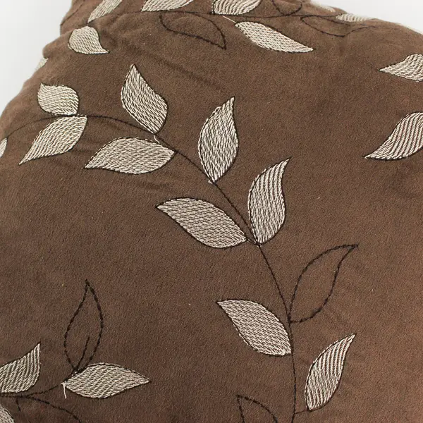 Gramercy Park Leaf Embroidered Brown Square Throw Pillow 14" x 14"