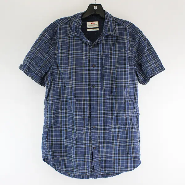 Fjällräven Blue &  Gray Plaid Regular Fit Abisko Hiking Button-Up Men's Medium