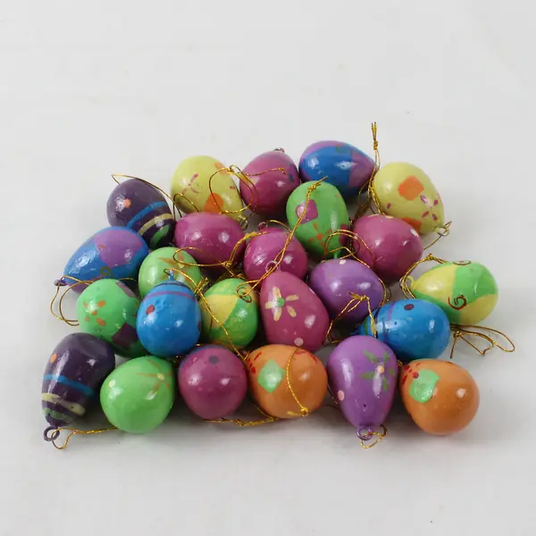 Lot of 24 Vintage Hand-Painted Wooden Easter Egg Tree Ornaments
