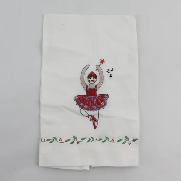 Set of 4 Peking Nutcracker Ballet Embroidered Tea Towels FLAWED