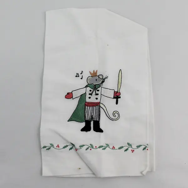 Set of 4 Peking Nutcracker Ballet Embroidered Tea Towels FLAWED