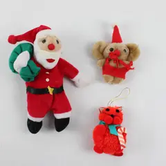 Lot of 3 Christmas Plush Toys Santa Mouse Cat Holiday Decor