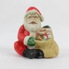 Vintage Hand-Painted Ceramic Santa Claus Sitting Figurine