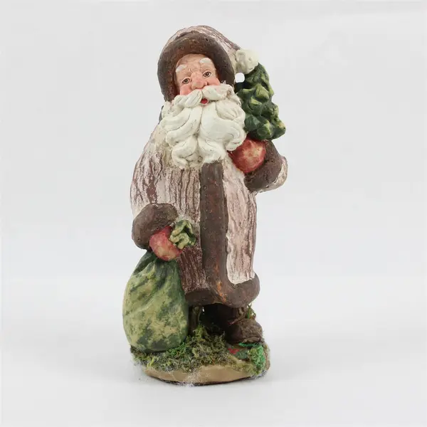Santa Claus Figurine Tree Bark Coat Bag Tree Holiday Collectible