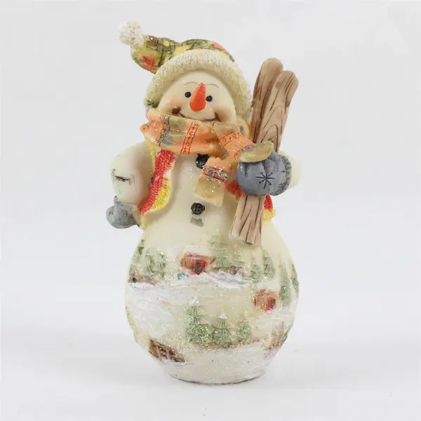 Resin Snowman Figurine Winter Scene Skis Scarf Holiday Decor