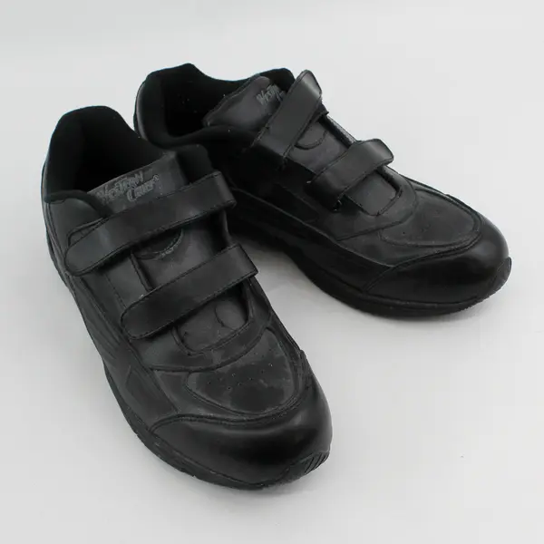 Western Chief Solid Black Color Leather Sneakers Hook & Loop Leather Mens Sz 13