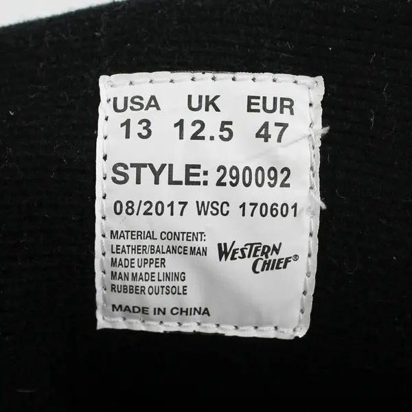 Western Chief Solid Black Color Leather Sneakers Hook & Loop Leather Mens Sz 13