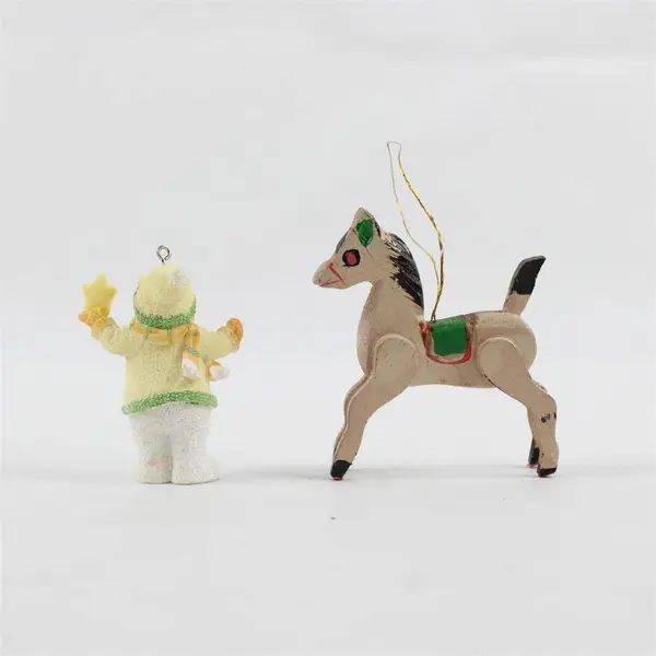 Lot of 2 Christmas Ornaments Snowman w Star Standing Horse