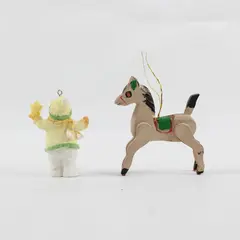 Lot of 2 Christmas Ornaments Snowman w Star Standing Horse