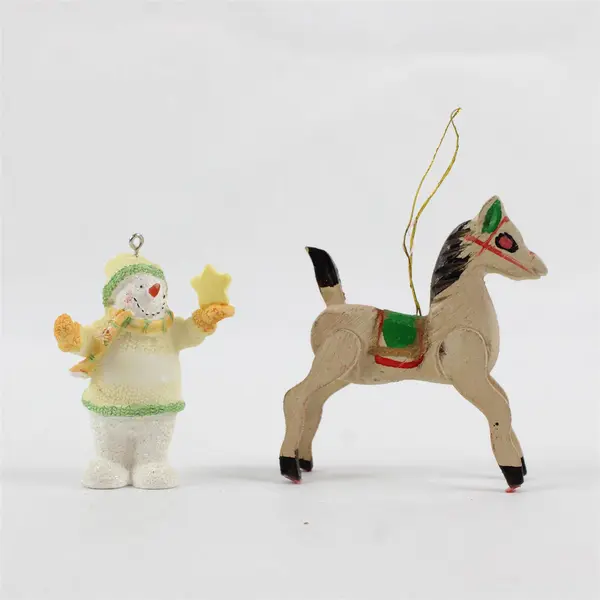 Lot of 2 Christmas Ornaments Snowman w Star Standing Horse