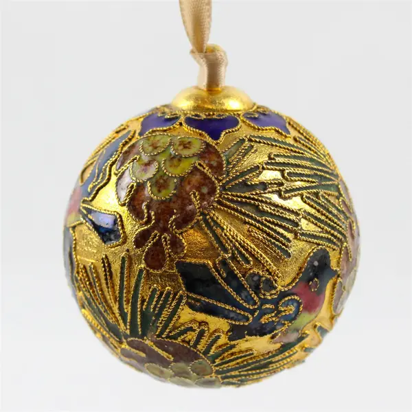 Vintage Alsan Cloisonne Enamel Christmas Ornament Bird Floral Design
