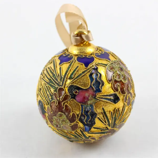 Vintage Alsan Cloisonne Enamel Christmas Ornament Bird Floral Design