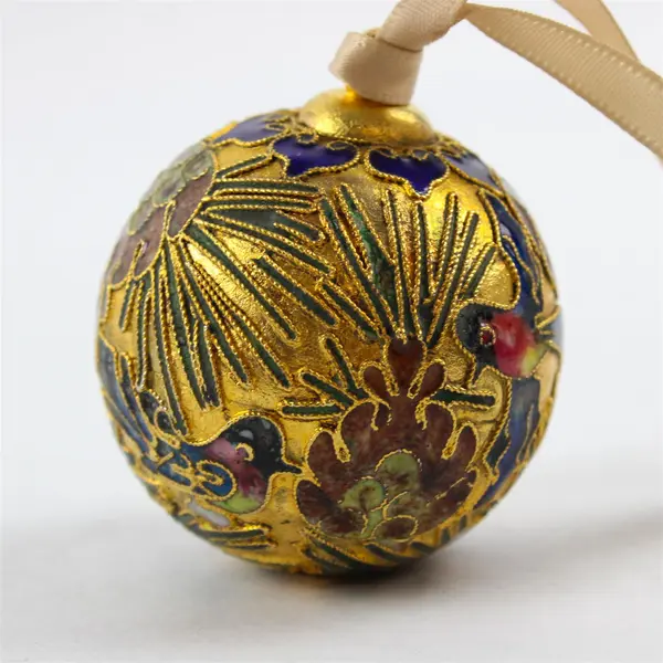 Vintage Alsan Cloisonne Enamel Christmas Ornament Bird Floral Design