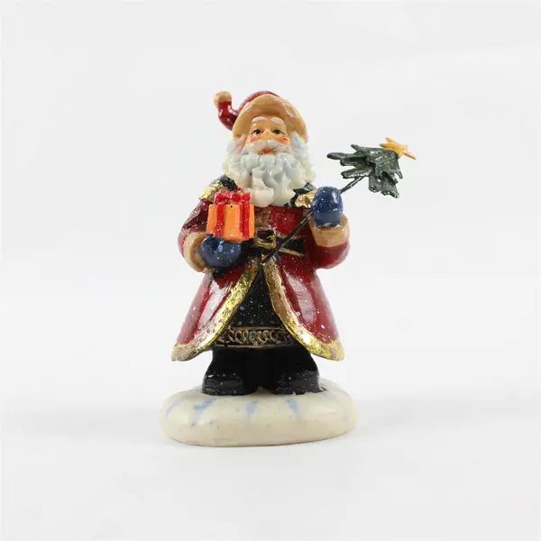 Resin Santa Claus Figurine with Present & Tree Holiday Decor Collectible