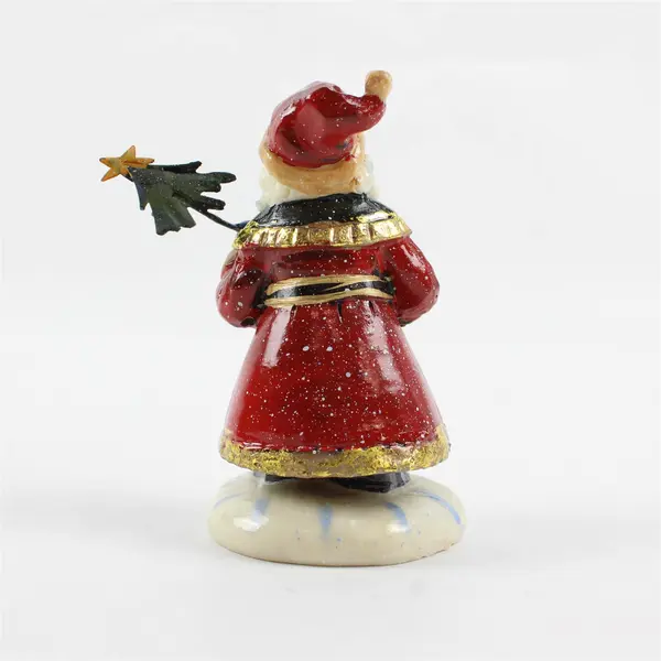 Resin Santa Claus Figurine with Present & Tree Holiday Decor Collectible