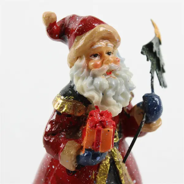 Resin Santa Claus Figurine with Present & Tree Holiday Decor Collectible