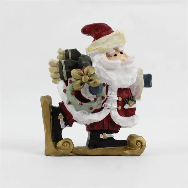 Vintage Giftco Santa Claus Figurine Rustic Painted Look Green Wreath
