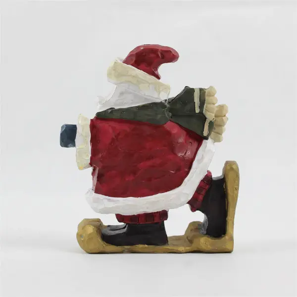 Vintage Giftco Santa Claus Figurine Rustic Painted Look Green Wreath