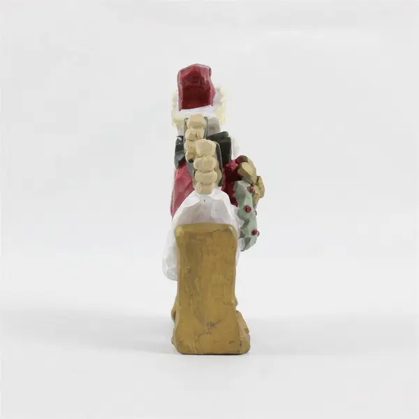 Vintage Giftco Santa Claus Figurine Rustic Painted Look Green Wreath