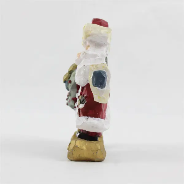 Vintage Giftco Santa Claus Figurine Rustic Painted Look Green Wreath