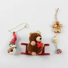 Lot of 3 Christmas Ornaments Plush Bear Sleigh Snowman Gingerbread Man