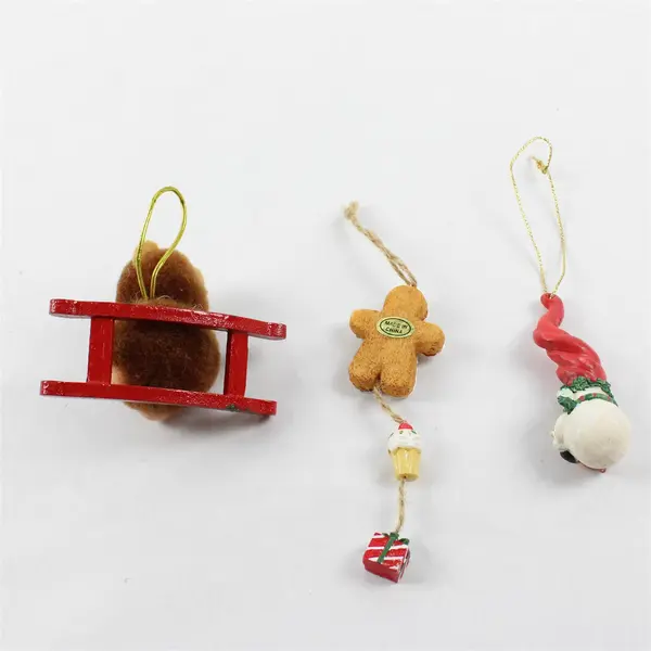 Lot of 3 Christmas Ornaments Plush Bear Sleigh Snowman Gingerbread Man