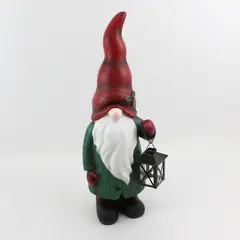 22" Resin Garden Gnome Holding a Lantern With Red Cap Green coat