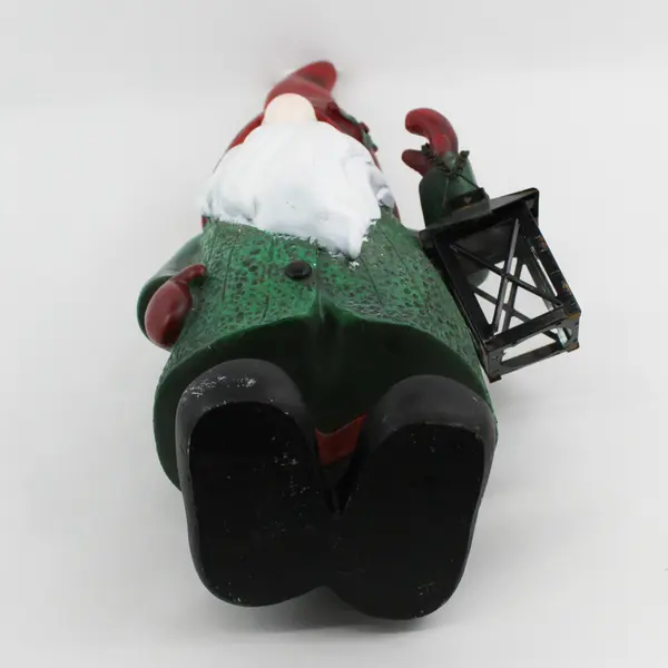 22" Resin Garden Gnome Holding a Lantern With Red Cap Green coat