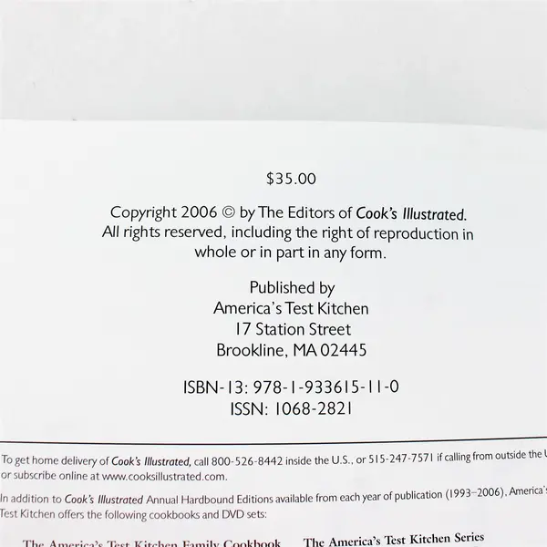 Cook's Illustrated 2006 - Hardcover Book, No Dust Jacket