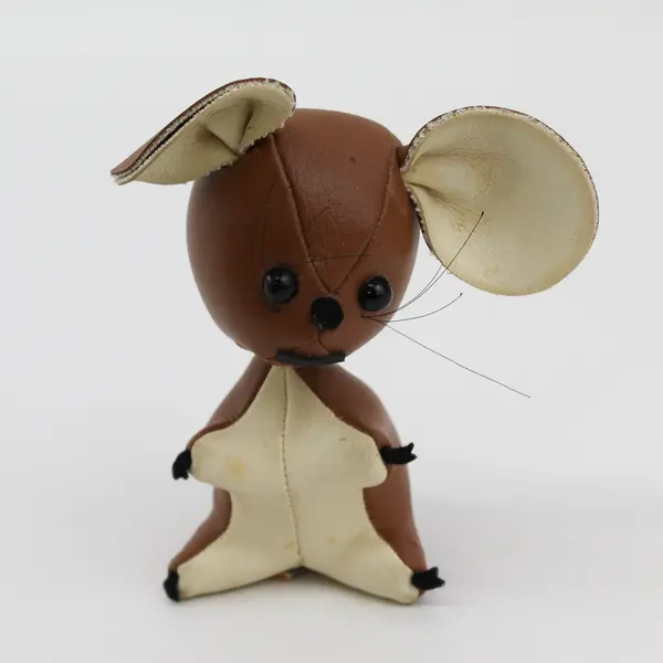 Mid Century Modern Brown Dakin & Co Leather Mouse Toy Japan 