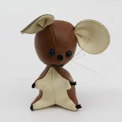 Mid Century Modern Brown Dakin & Co Leather Mouse Toy Japan 