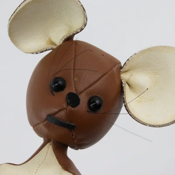 Mid Century Modern Brown Dakin & Co Leather Mouse Toy Japan 