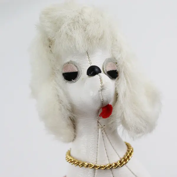Mid Century White Leather Poodle Toy Japan