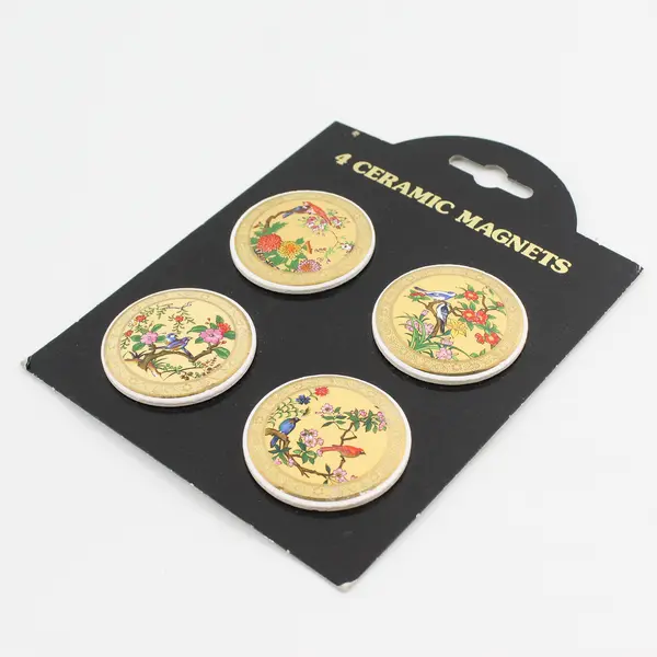 Set of 4 Round Ceramic Refrigerator Magnets Bird Flower NIP Unbranded
