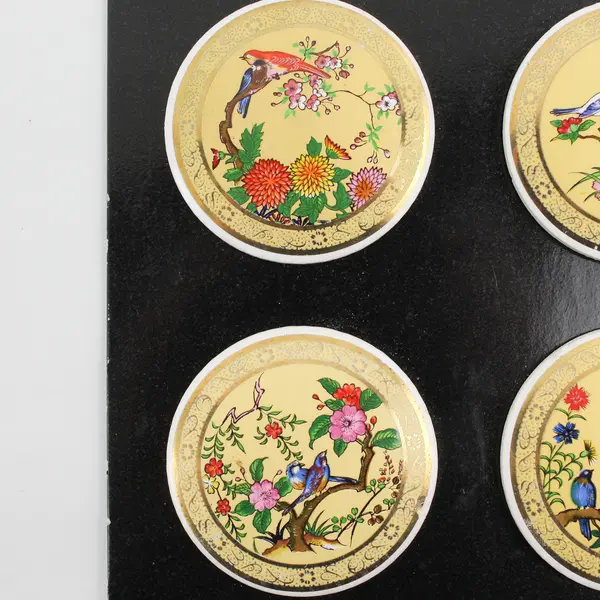 Set of 4 Round Ceramic Refrigerator Magnets Bird Flower NIP Unbranded