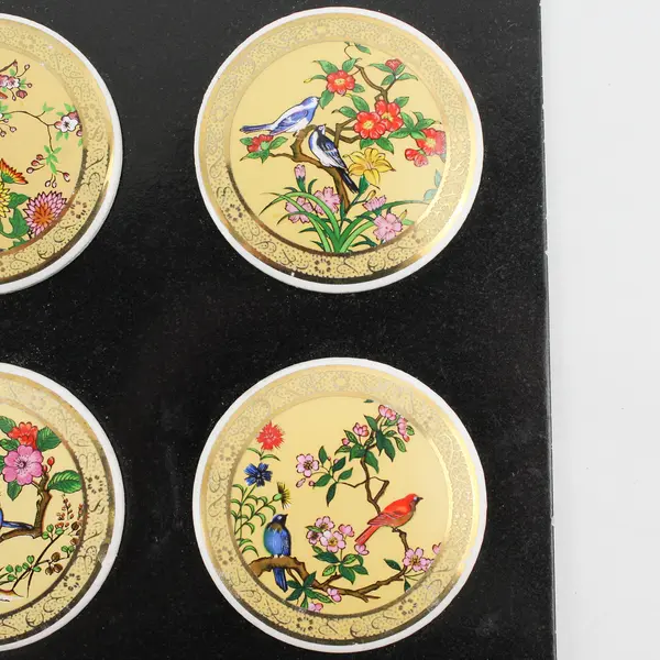 Set of 4 Round Ceramic Refrigerator Magnets Bird Flower NIP Unbranded