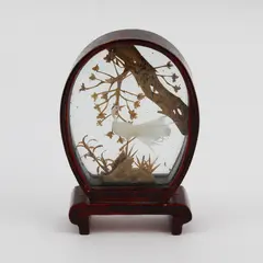 Small Framed Chinese Cork Diorama White Crane And Tree Scene