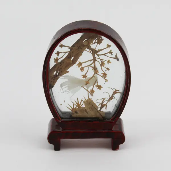 Small Framed Chinese Cork Diorama White Crane And Tree Scene