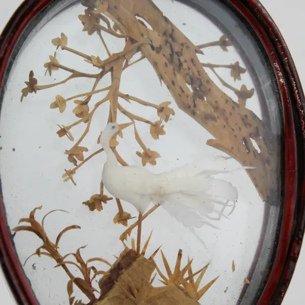 Small Framed Chinese Cork Diorama White Crane And Tree Scene