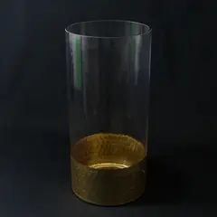 Large Clear Cylinder Glass FTD Vase With Gold Honey Comb Base 12"
