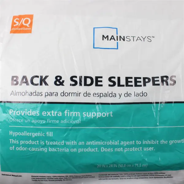 Lot Of 2 Mainstays Back & Side Sleepers Pillows Standard/Queen 100% Polyester