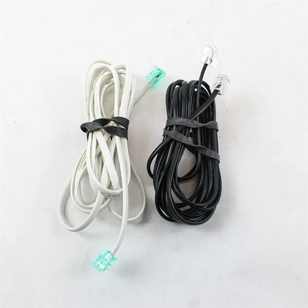 Lot of 2 RJ11 Telephone Cords White & Black for Landline Fax Modem