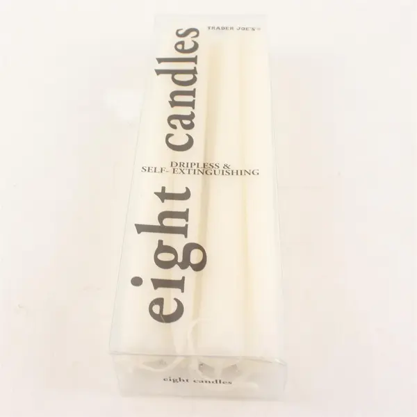 Trader Joe's 8 White Taper/Dinner Candles Dripless Self-Extinguishing Ltd