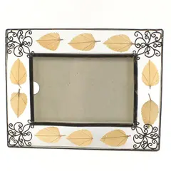Black Metal & Glass Photo Frame Leaf Swirl Decorative 9.5x7.25