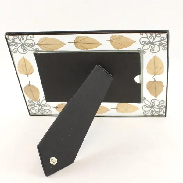 Black Metal & Glass Photo Frame Leaf Swirl Decorative 9.5x7.25