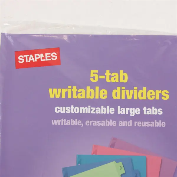 Lot of 3 Staples 5-Tab Writable Dividers, Letter Size, Colorful