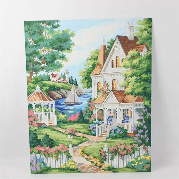 Lot of 3 Hand Painted Paint by Number Paintings 16x20 Rustic Fence Cabin