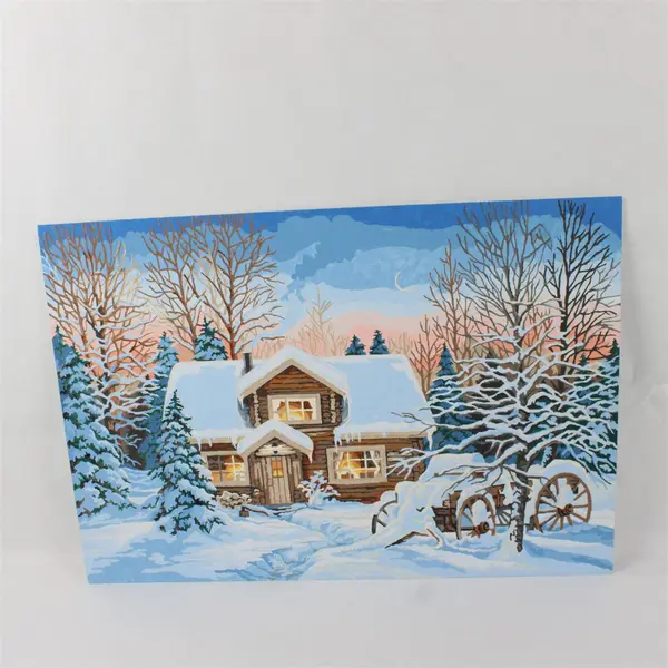 Lot of 3 Hand Painted Paint by Number Paintings 16x20 Rustic Fence Cabin