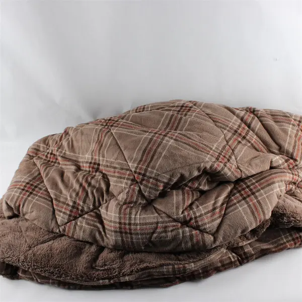 Thick Plush Plaid Throw Blanket Brown Beige 7x5 ft Cozy Pre-Owned